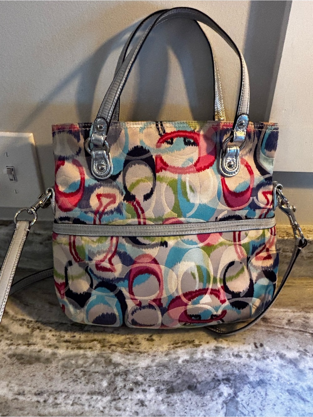 COACH Poppy Ikat Signature C Foldover Tote & Crossbody Bag (Style 19873). - Picture 2 of 10